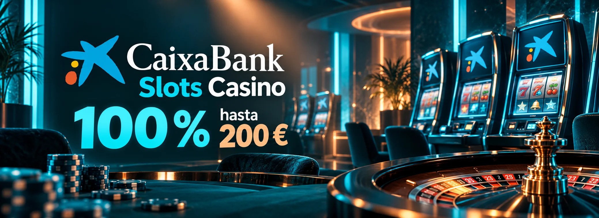 Banner de CaixaBank Slots Casino con el bono 100 % hasta 200 €